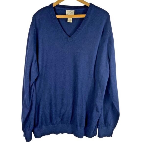 Vintage L.L. Bean Cashmere V-Neck Sweater Men’s XL Navy Blue Pullover Grandpa - Picture 1 of 7